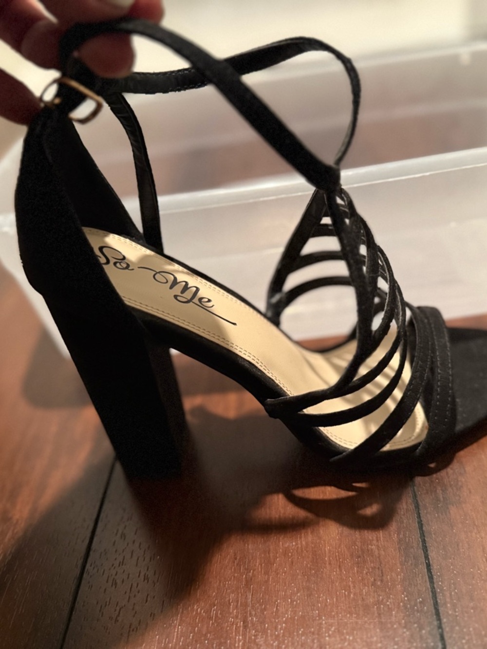 So Me Black Strappy High Block Heel Sandals